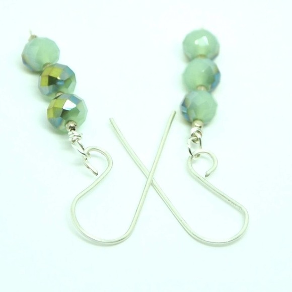 Handmade Sterling Silver Mint Green Faceted Dangle Earrings - Picture 6 of 13